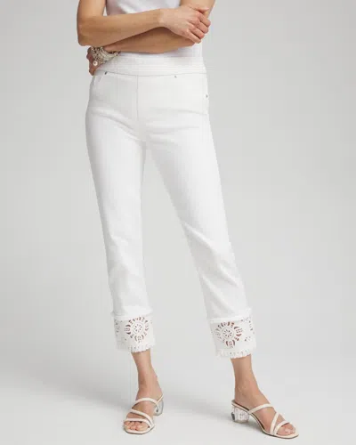 Chico's No Stain Embellished Pull-on Cropped Jeans In White Size 0 |