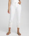 CHICO'S NO STAIN EMBROIDERED GIRLFRIEND CROPPED CAPRI JEANS IN WHITE SIZE 0 | CHICO'S