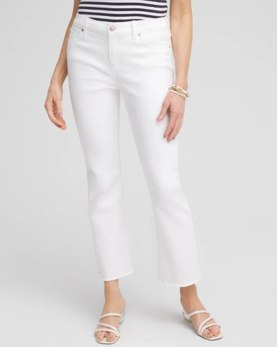 Chico's No Stain Girlfriend Fray Hem Kick Flare Jeans In White Size 4 |