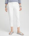 Chico's No Stain Pull-on Dolphin-hem Capri Jeans In White Size 8 |  In Alabaster