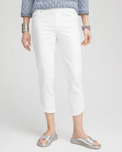 Chico's No Stain Pull-on Dolphin-hem Capri Jeans In White Size 8 |  In Alabaster