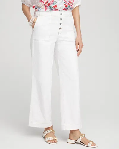 Chico's Petite No Stain Pull-on Wide Leg Cropped Pants In White Size 2p |