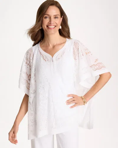 Chico's Notch Neck Burn Out Sweater Poncho In White