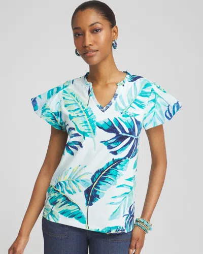 Chico's Notch Neck Cap Sleeve Tee In Blue