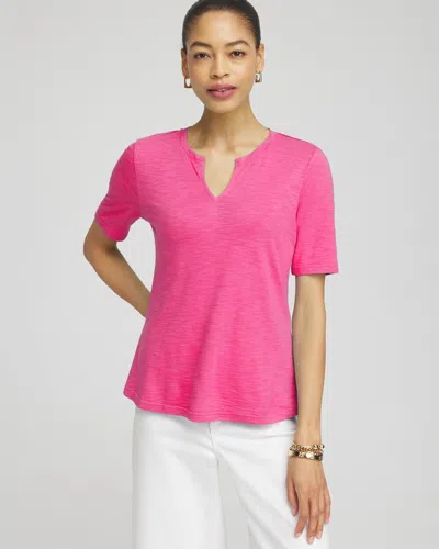Chico's Notch Neck Tee In Delightful Pink Size 4/6 |