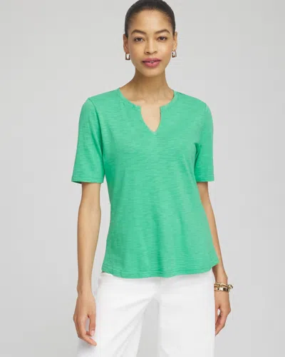 Chico's Notch Neck Tee In Grassy Green Size 0/2 |