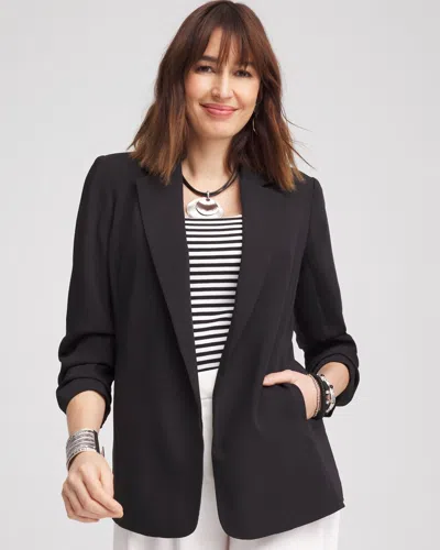 Chico's Notched-lapel Ruched Sleeve Blazer In Black Size Xxl |