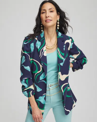 Chico's Notched-lapel Ruched Sleeve Blazer In Blue Size Xxl |  In Passport Blue
