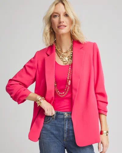 Chico's Notched-lapel Ruched Sleeve Blazer In Dried Roses Size Xxl |