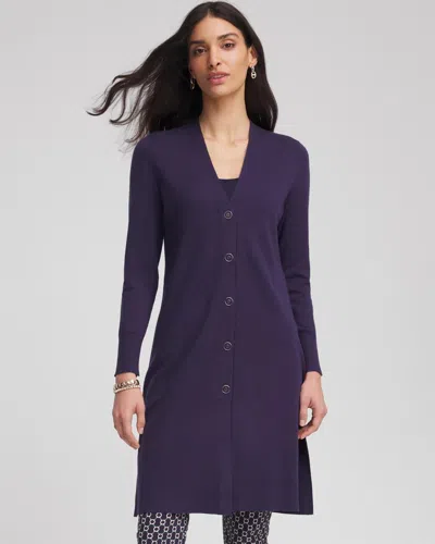 Chico's Novelty Duster Button Cardigan Sweater In Blue