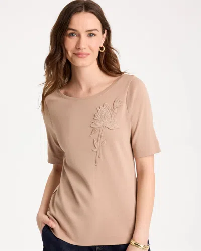 Chico's Novelty Pima Elbow Sleeve Tee In Mocha Mousse In Brown