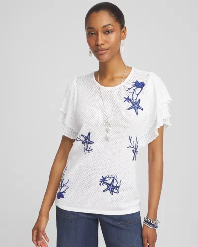Chico's Ocean Motif Pullover Sweater In Blue
