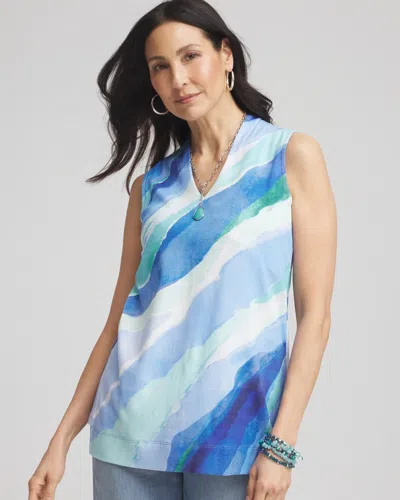 Chico's Ocean Pima Sleeveless V-neck Tunic In Blue