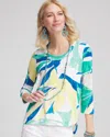 Chico's Ocean Print Scoop-neck Tee In White In White