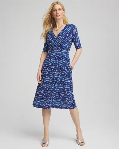 Chico's Ocean Print Surplice Neckline Dress In Blue