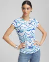 Chico's Ocean Waves Cap Sleeve Dolman Tee In White In White