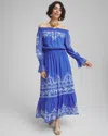 Chico's Off-shoulder Tiered Maxi Dress In Blue Size 20/22 |  In Blue/white