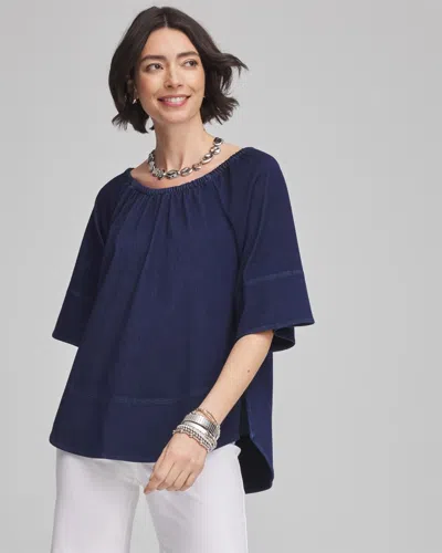 Chico's Off-the-shoulder Denim Top In Dark Wash Denim In Blue