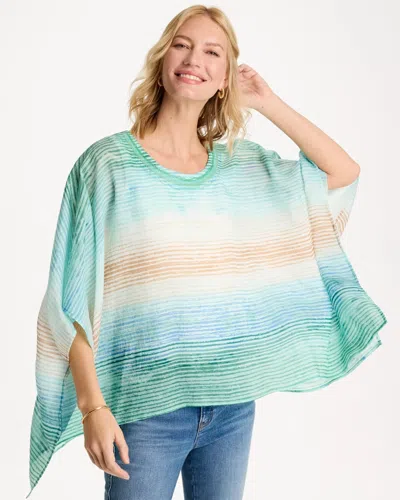 Chico's Ombre Coastal Printed Poncho In Blue In Multi