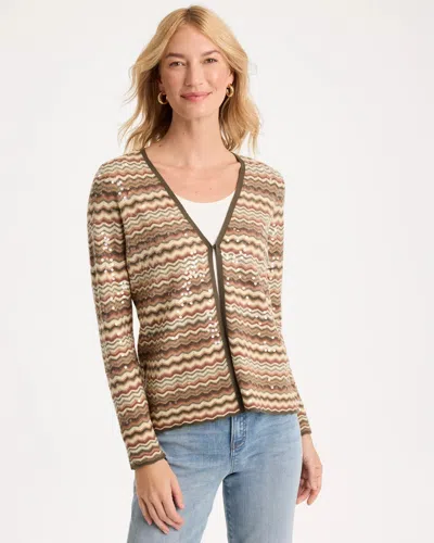 Chico's Ombre Sequin Open Cardigan Sweater In Mossy Grove