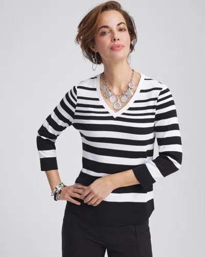 Chico's Ombré-striped Pima Tee In White Size 12/14 |  In Alabaster