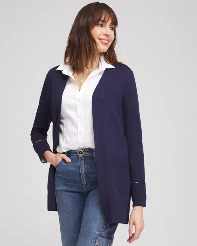 Chico's Open-front Cardigan Sweater In Blue Size 16/18 |  In Passport Blue