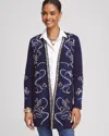 Chico's Open-front Embroidered Cardigan Sweater In Blue Size 8/10 |  In Passport Blue