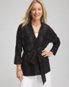 Chico's Open-stitch Tie-front Kimono Jacket In Black In Black