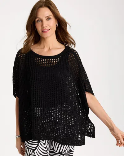 Chico's Open-stitch Sweater Poncho In Black
