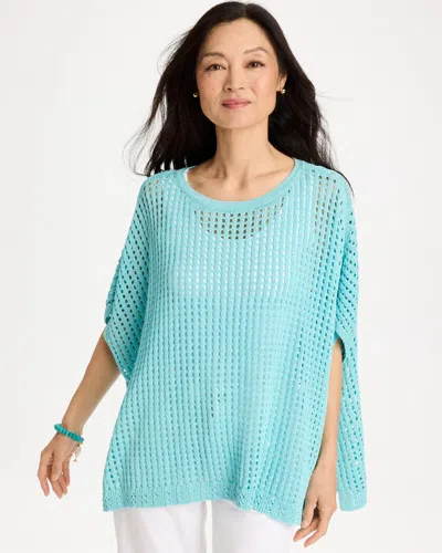 Chico's Open-stitch Sweater Poncho In Bondi Blue