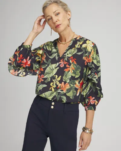Chico's Orchid Ruffle Sleeve Blouse In Navy Blue