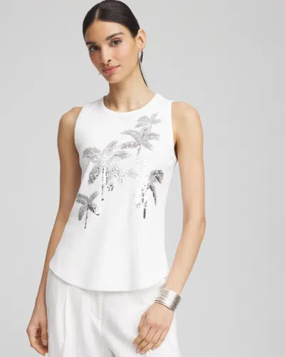 Chico's Paillette Palm Tree Tank In White