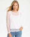 Chico's Paillette Sequin Mesh Pullover Sweater In White In White