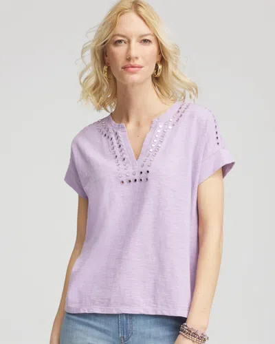 Chico's Paillette Trim Cotton Tee In Purple