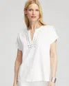 Chico's Paillette Trim Cotton Tee In White In White
