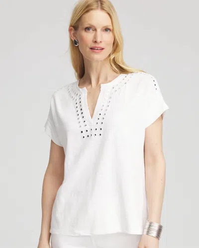 Chico's Paillette Trim Cotton Tee In White