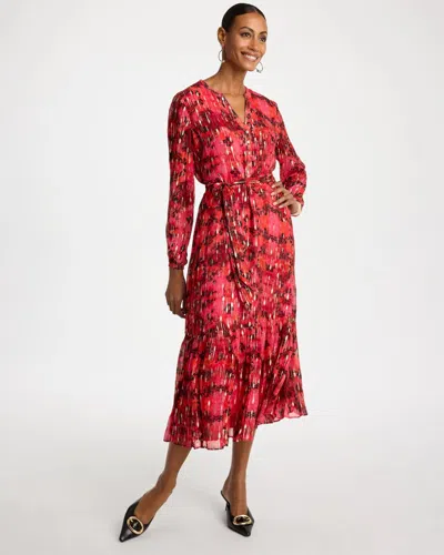 Chico's Painterly Georgette Clip Dot Dress In Enamel Red