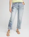 Chico's Paisley Applique Cropped Jeans In Starboard Indigo Size 14 |  In Starboard Indigo