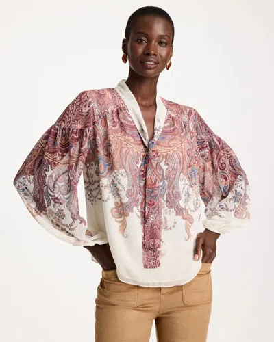 Chico's Paisley Chiffon Tie-neck Pullover In Pomegranate
