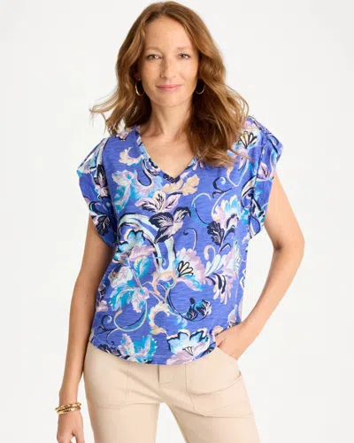 Chico's Paisley Cotton Epaulette Tee In Amparo Blue