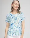 Chico's Paisley Drop Shoulder Tee In Crystal Springs Size 12/14 |  Zenergy In Crystal Springs