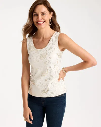Chico's Paisley Foil Microfiber Tank In Soft Ivory