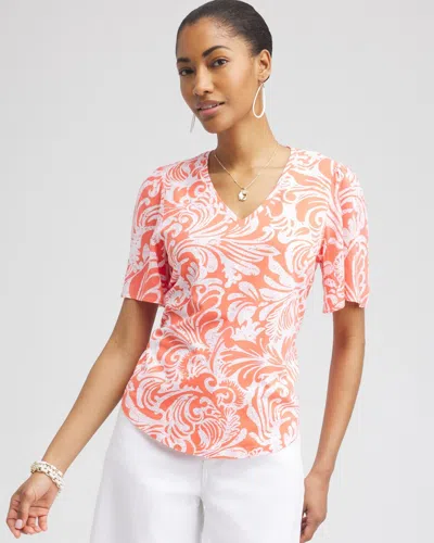 Chico's Paisley Gauze Flutter Sleeve Top In Orange Size 16/18 |  In Nectarine