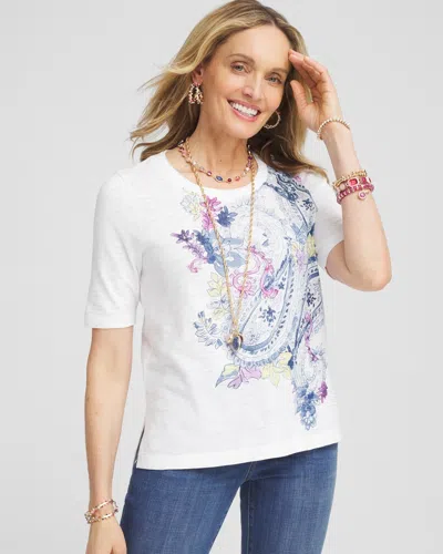 Chico's Paisley Scoop-neck Tee In White Size 20/22 |  In Alabaster
