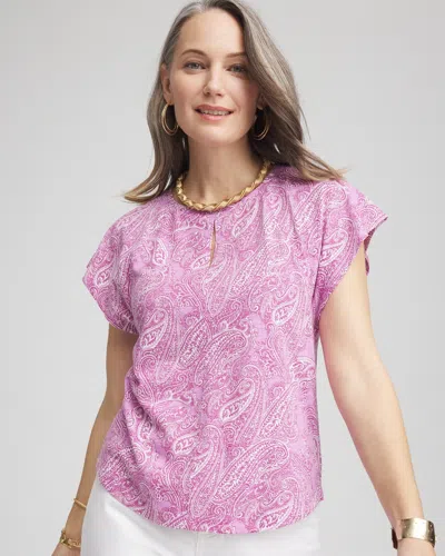 Chico's Paisley Keyhole Neck Tee In Lavender Skies Size 16/18 |