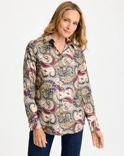Chico's Paisley No Iron Stretch Shirt In Mossy Grove