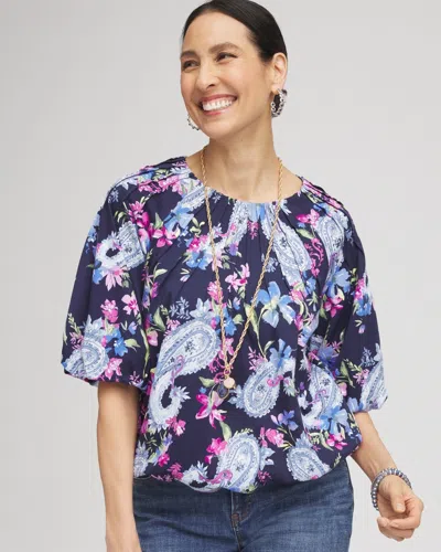 Chico's Paisley Pintuck Bubble Hem Top In Blue Size 20/22 |  In Passport Blue