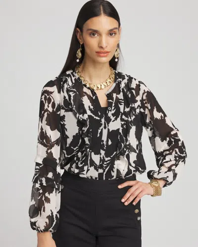Chico's Paisley Ruffles Crinkle Blouse In Black Size 16/18 |