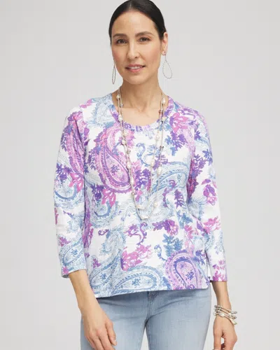 Chico's Paisley Scoop Neck Tee In White Size 4/6 |  In Alabaster