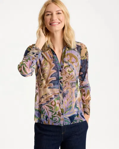 Chico's Paisley Semi-sheer Crinkle Mesh Top In Lavender Haze